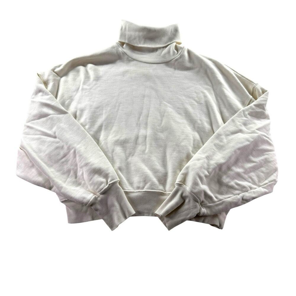 Anine Bing Kian Sweatshirt Size XS Ivory Cotton Rib Trim Turtleneck Boxy Sweater